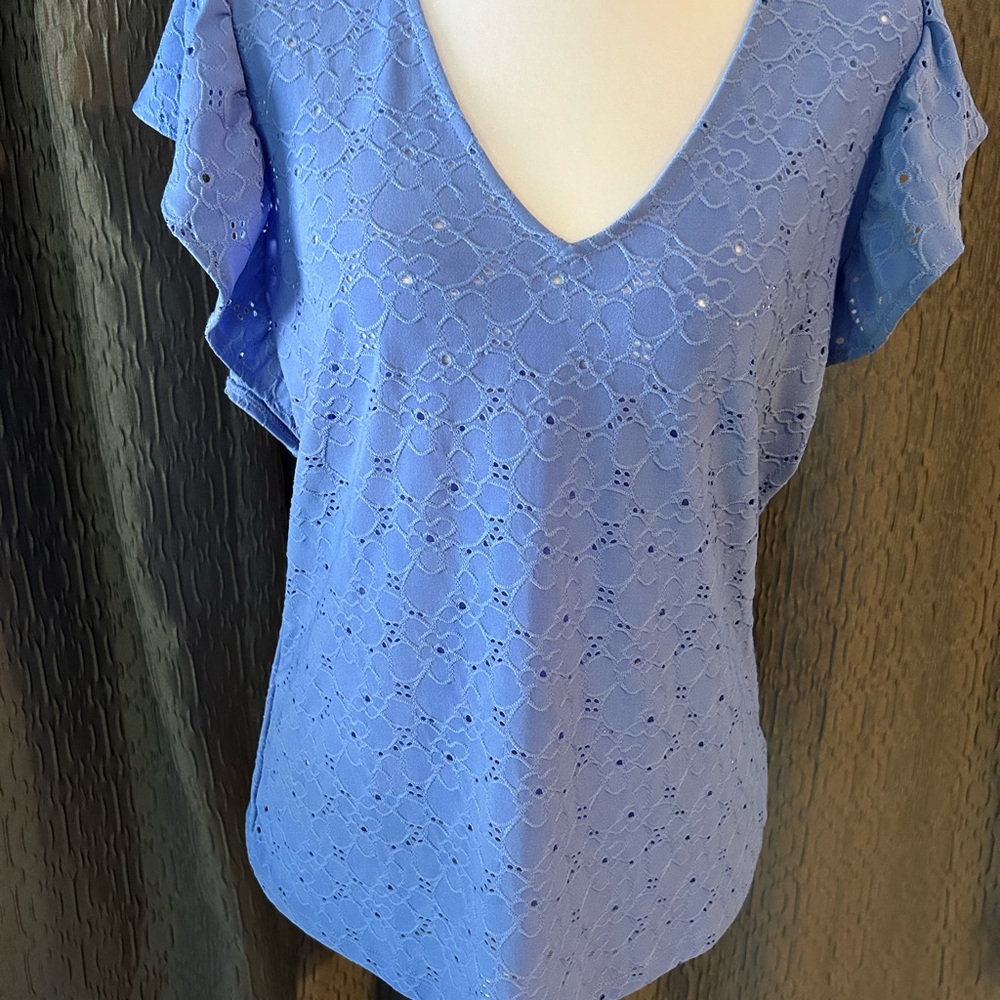 Michael Kors Blue Lace V-Neck Blouse